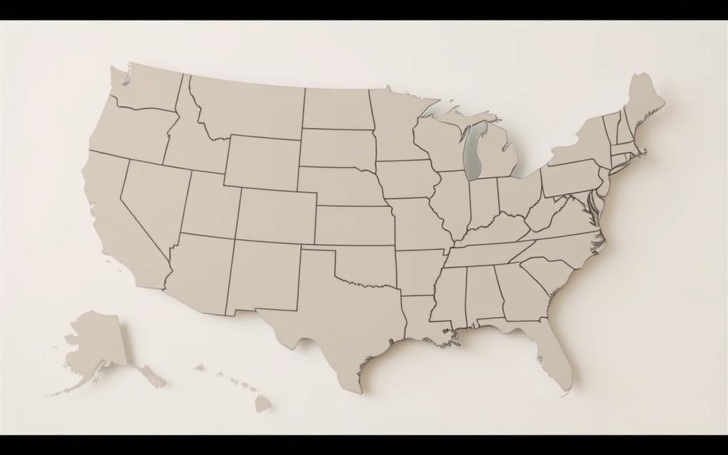 A Detailed State-By-State Map Of The United States, Rendered In A Clean, Minimalist Style With Muted Colors. The Map Is The Central Focus, Taking Up The Majority Of The Frame. Each State Is Clearly Delineated, With State Borders Defined By Thin, Subtle Lines. The Background Is A Soft, Neutral Tone, Providing A Calm And Uncluttered Backdrop. The Lighting Is Natural And Diffused, Creating A Sense Of Clarity And Objectivity. The Camera Angle Is Slightly Elevated, Giving An Overview Perspective That Emphasizes The Comprehensive Nature Of The Content. The Overall Mood Is Informative And Straightforward, Reflecting The Subject Matter Of Cousin Marriage Laws Across The Country.